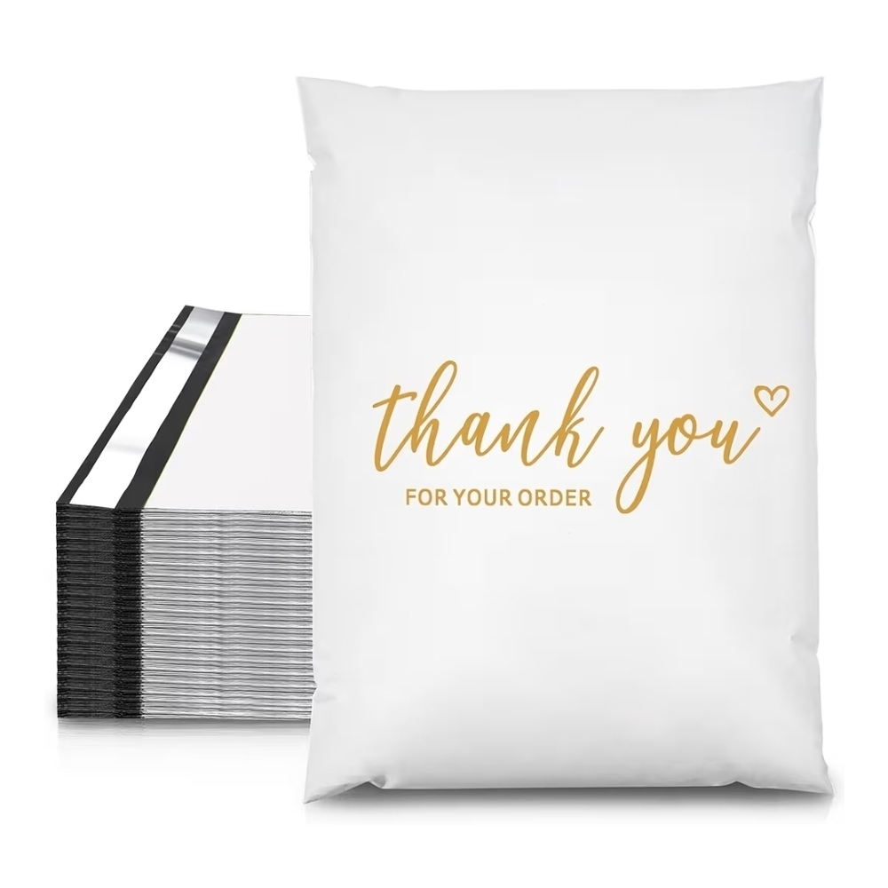 10"x13" Thank You Poly Mailers Pack Of 25 White Gold